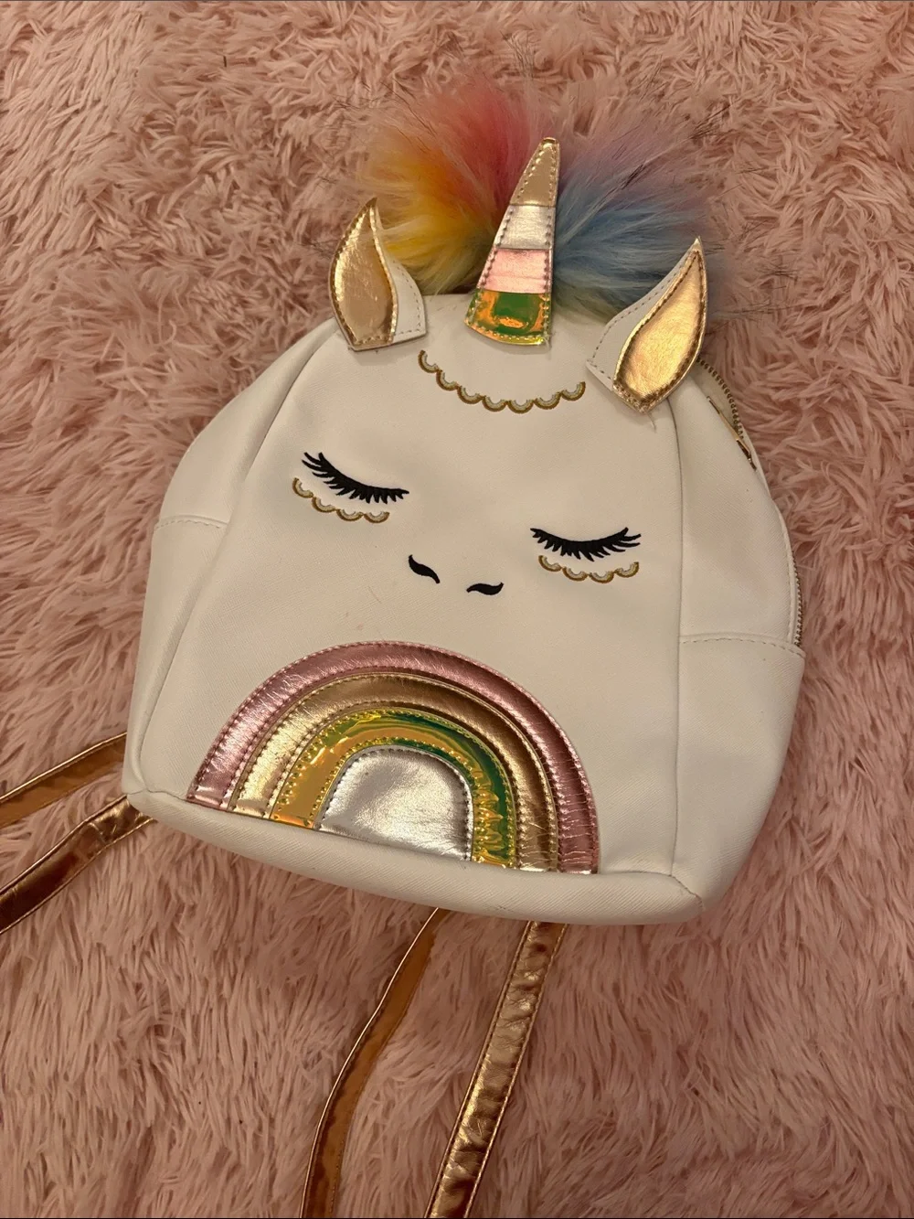 White Unicorn Backpack with Pastel Rainbow Accent 9.5 x 8 x 4